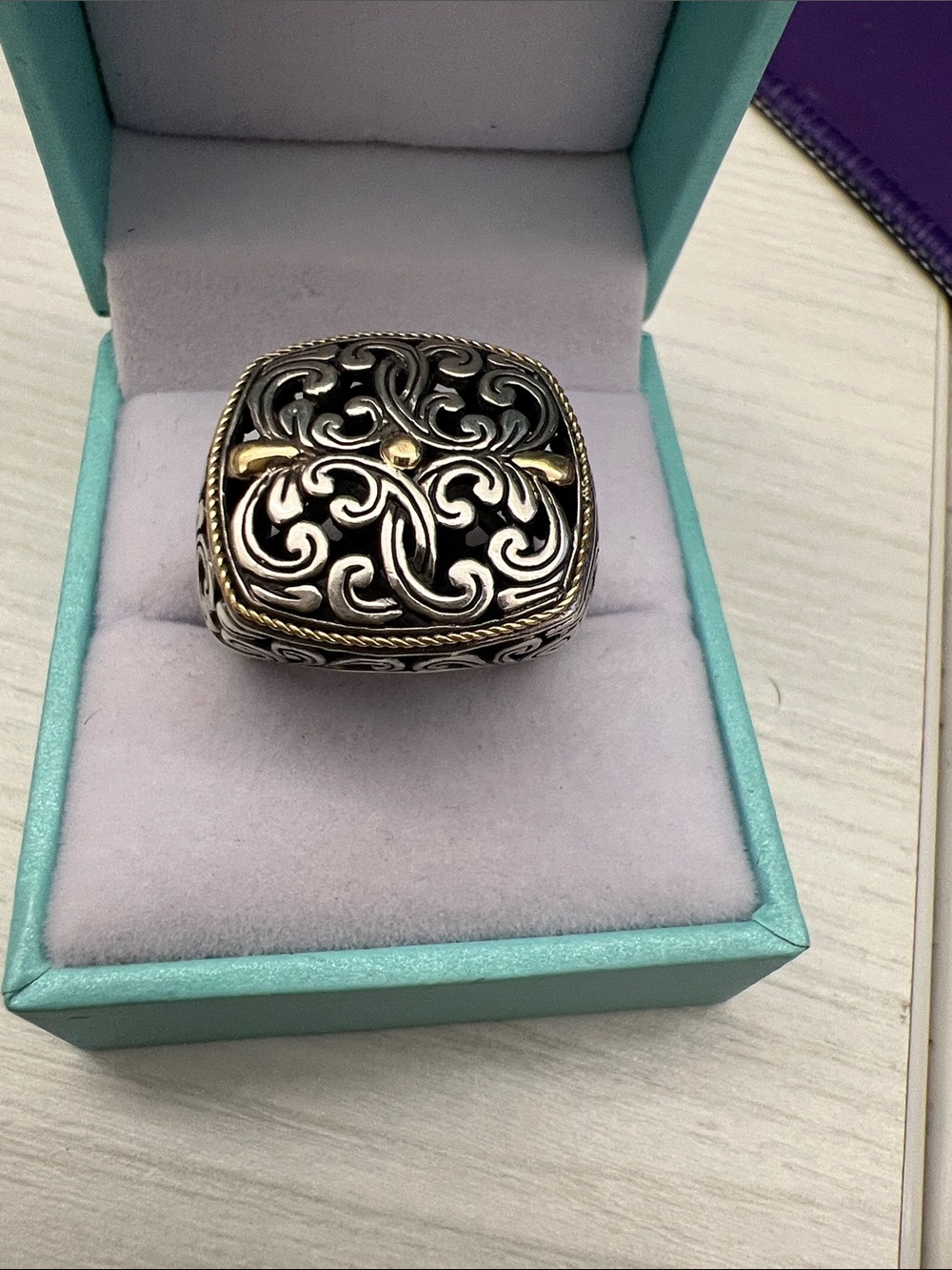 Designers Originals Sterling Silver and 18K Gold Filigree Statement Ring